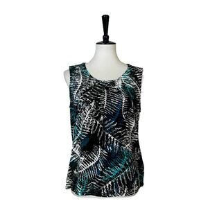 Jones Studio Top Scoop Neck Sleeveless Black Teal Multi Women’s Size Medium